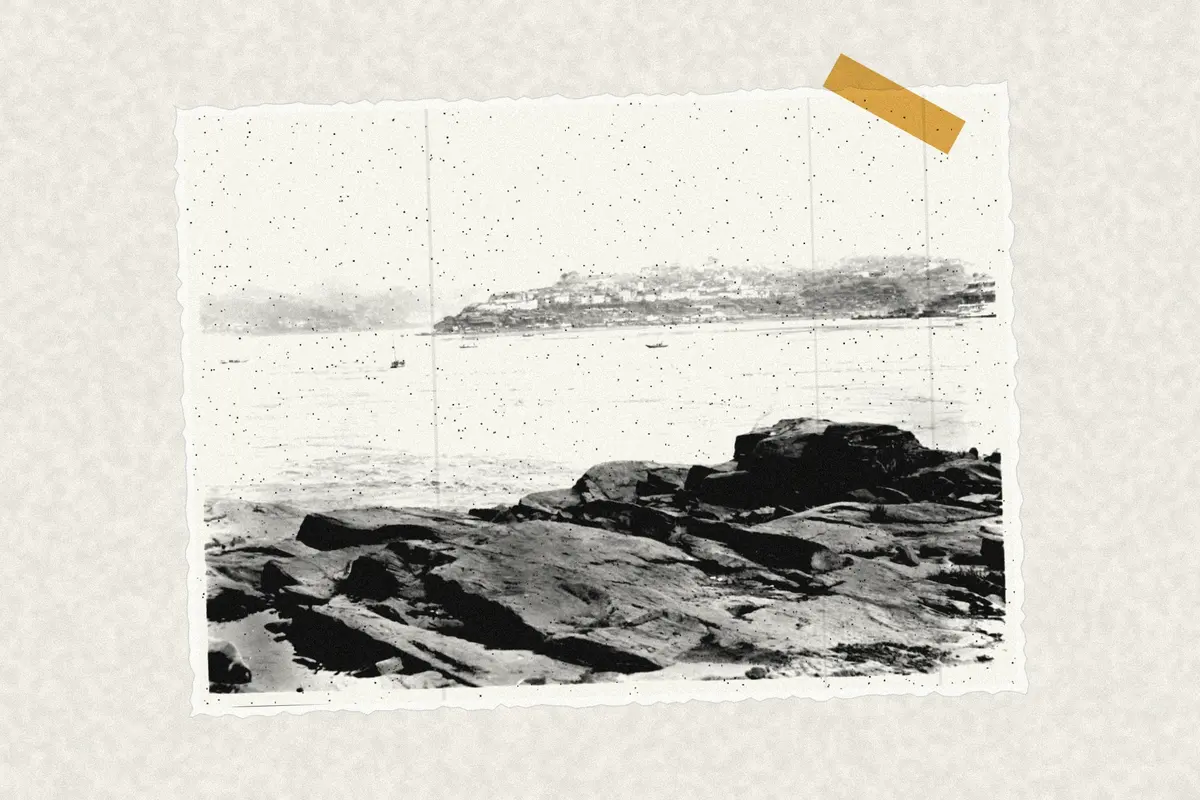 Illustration: 亜細亜大観 03 107 "重慶 (其のニ)", from a period photograph (1925), redrawn as a photocopied cutting.