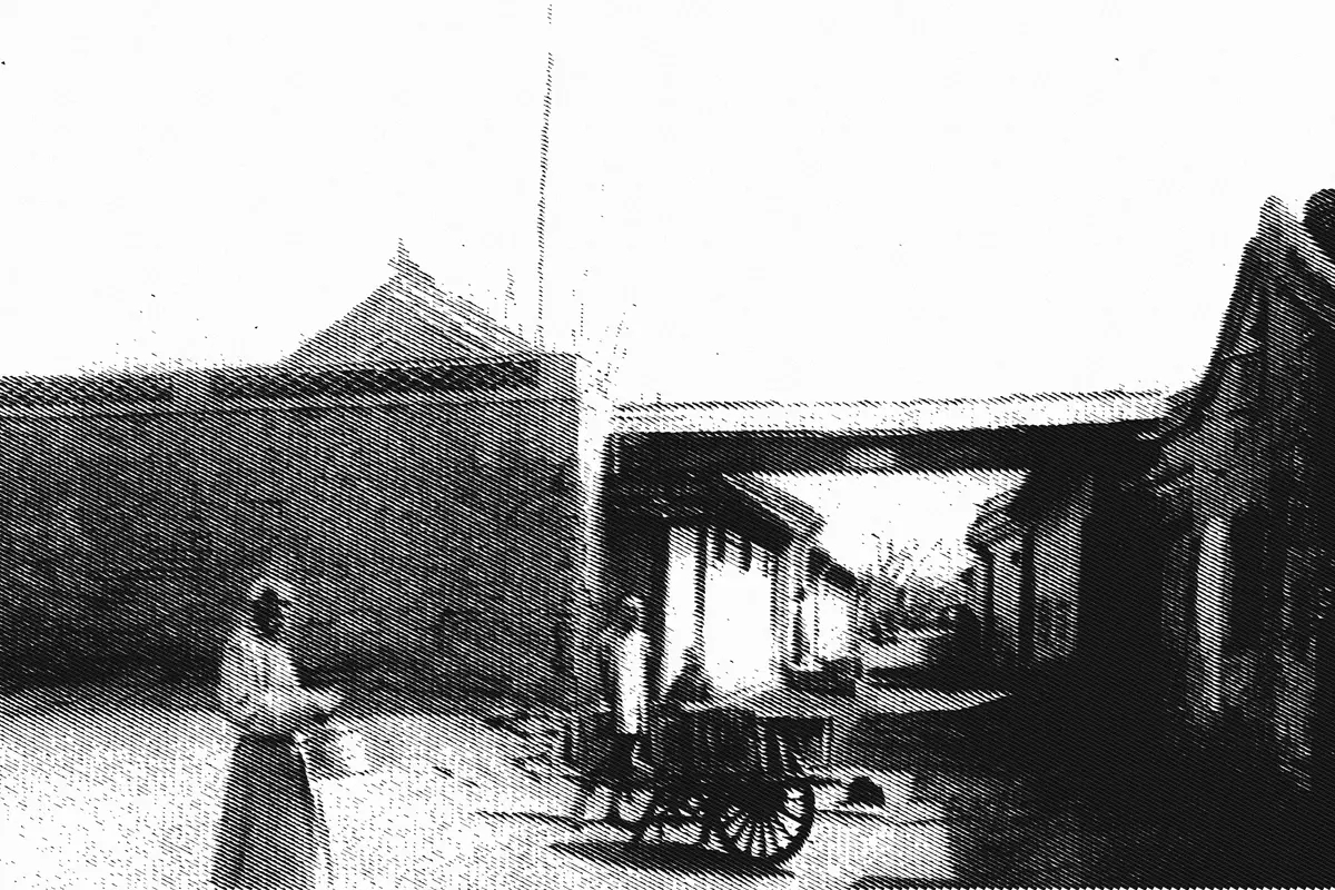 Illustration: American Board Mission, Peking, from a period photograph (1901), redrawn as an engraving.