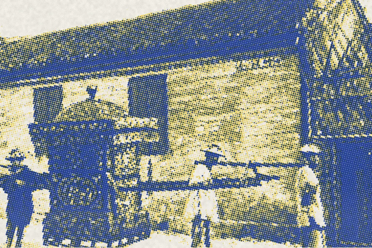 Illustration: Die Gartenlaube b 0291, from a nineteenth-century photograph (1899), redrawn as a yellow riso plate.