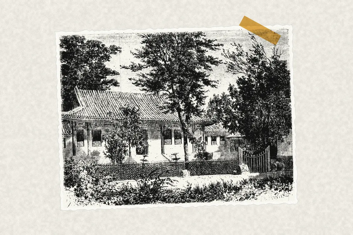 Illustration: Le Tour du monde-09-p120, from a nineteenth-century photograph (1864), redrawn as a photocopied cutting.