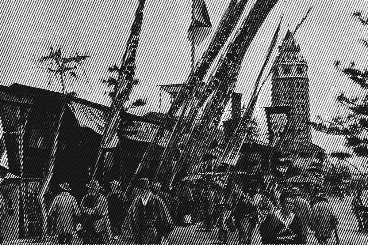 Illustration: Refreshment stall in Tokyo. Before 1902, from a period photograph (1902), redrawn as an engraving.