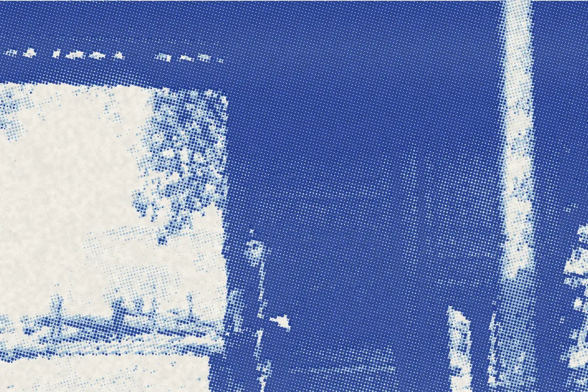 Illustration: Revolutionary soldiers on the Shanghai Daodai's yamen, from a period photograph (1911), redrawn as a sky blue riso plate.