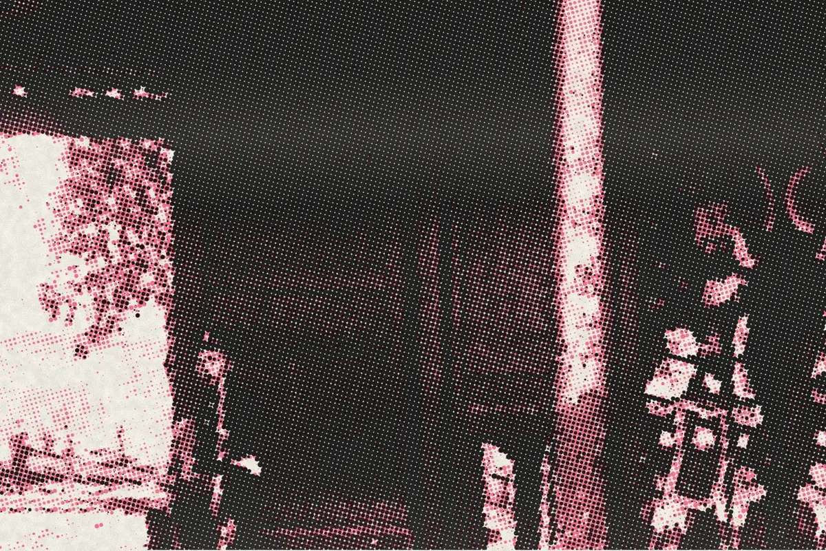 Illustration: Revolutionary soldiers on the Shanghai Daodai's yamen, from a period photograph (1911), redrawn as a coral riso plate.