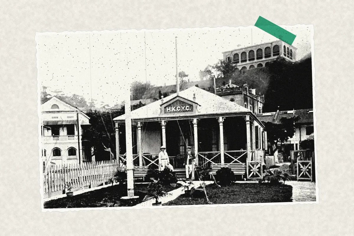 Illustration: Tcitp d263 hong kong corinthian yacht club, from a period photograph (1908), redrawn as a photocopied cutting.