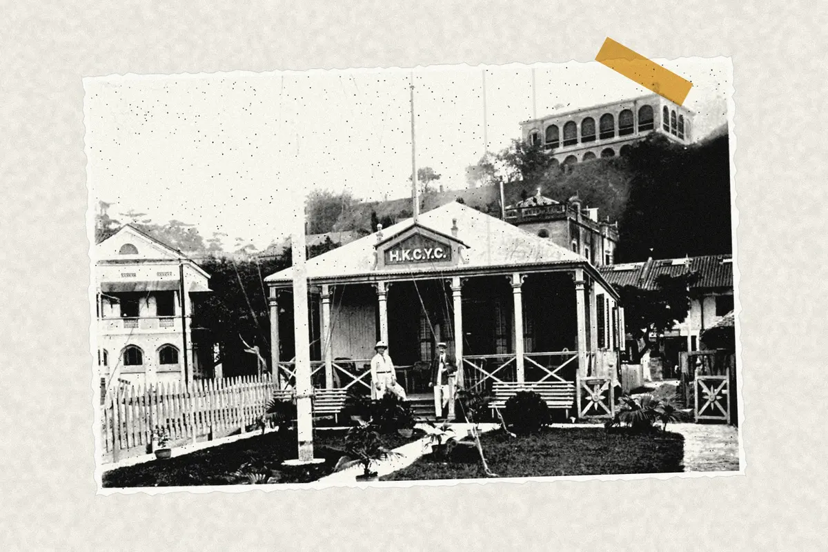 Illustration: Tcitp d263 hong kong corinthian yacht club, from a period photograph (1908), redrawn as a photocopied cutting.