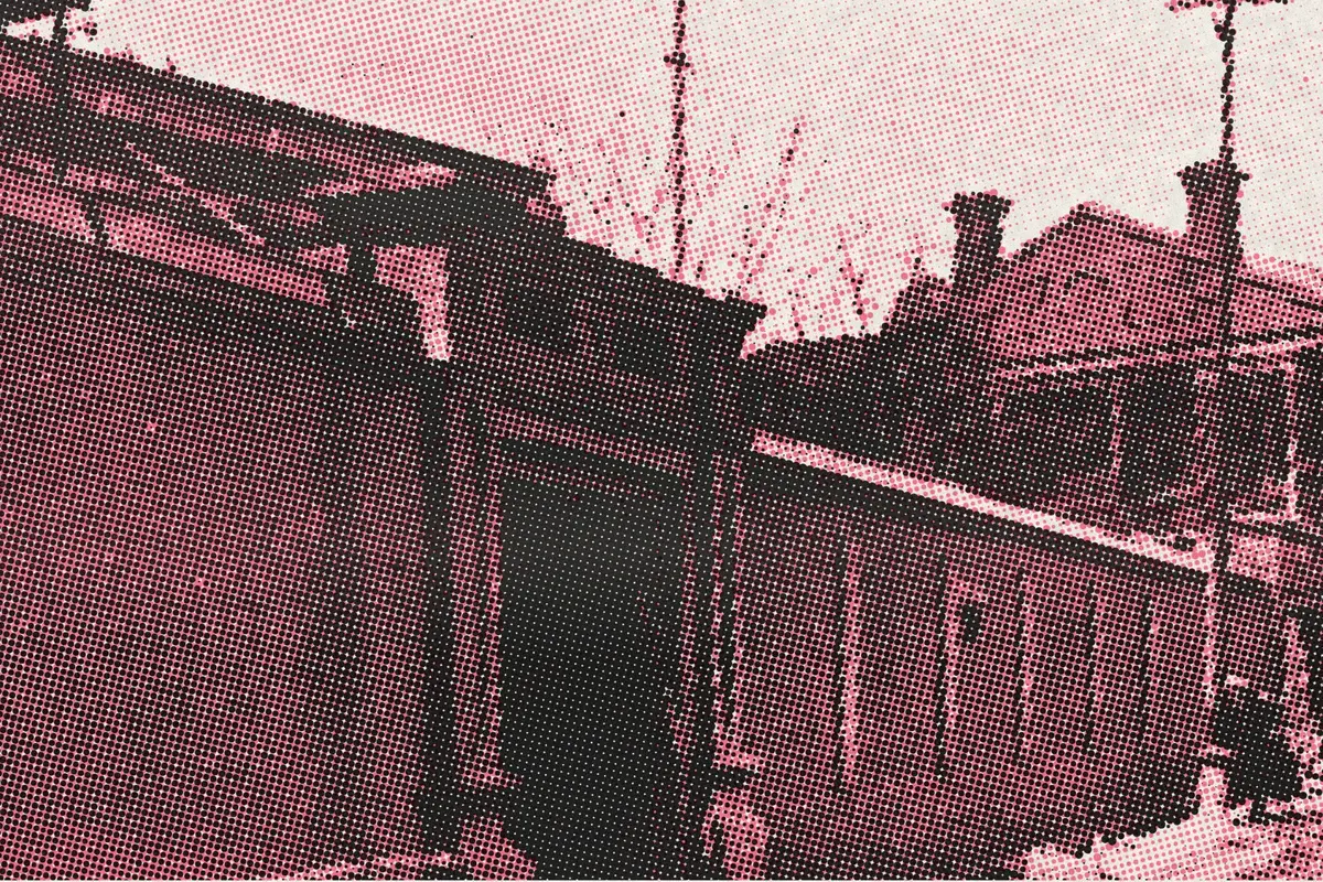 Illustration: Tcitp d757 telge & schroeter commercial operations in tientsin, from a period photograph (1908), redrawn as a coral riso plate.