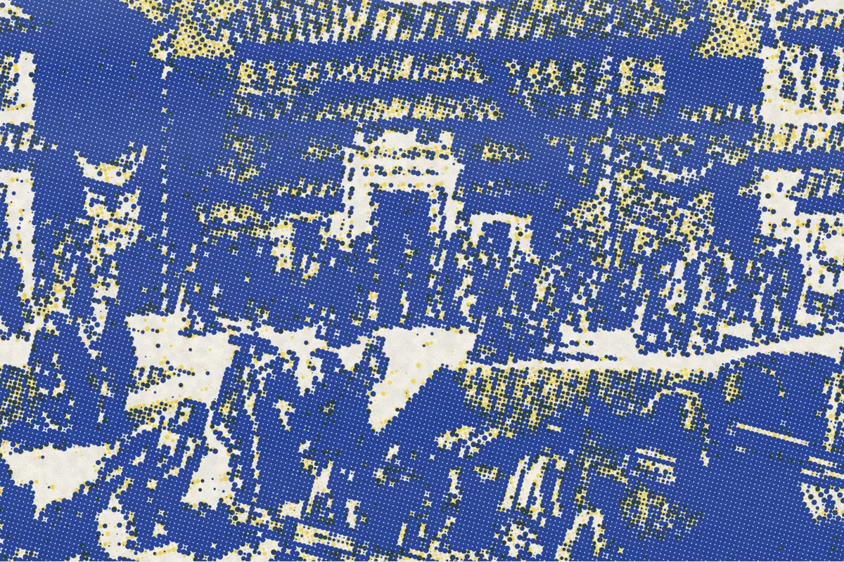 Illustration: The sea (microform) - its stirring story of adventure, peril and heroism, from a nineteenth-century photograph (1880), redrawn as a yellow riso plate.